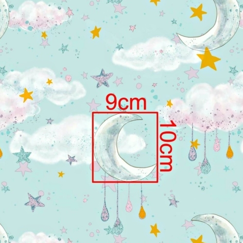 Baumwolle Mond und Sterne mit Glitzer Mint